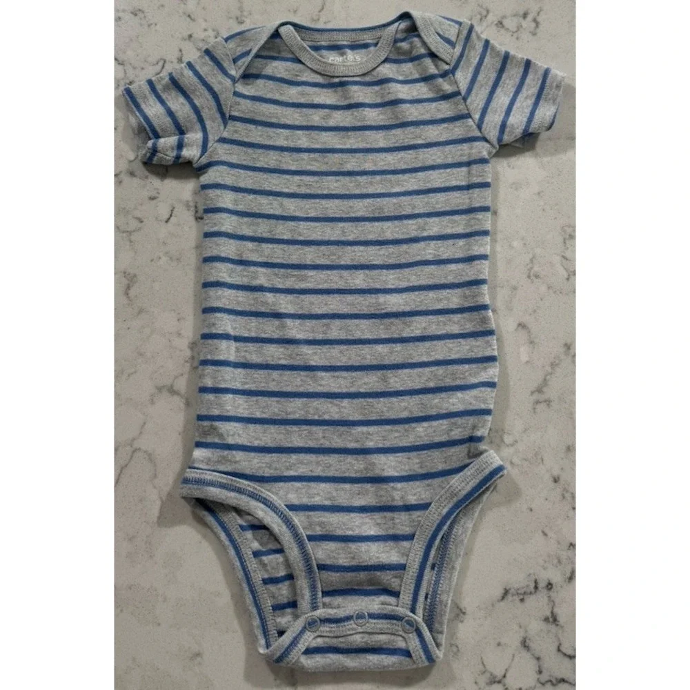 Carters Just One You Baby Boy Bodysuit 18M Gray Blue Stripe Short Sleeve Snap